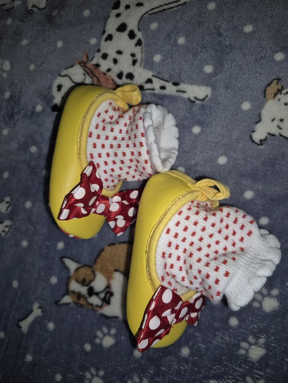 Disney Yellow Baby Shoes with Red Polka Dot Bow